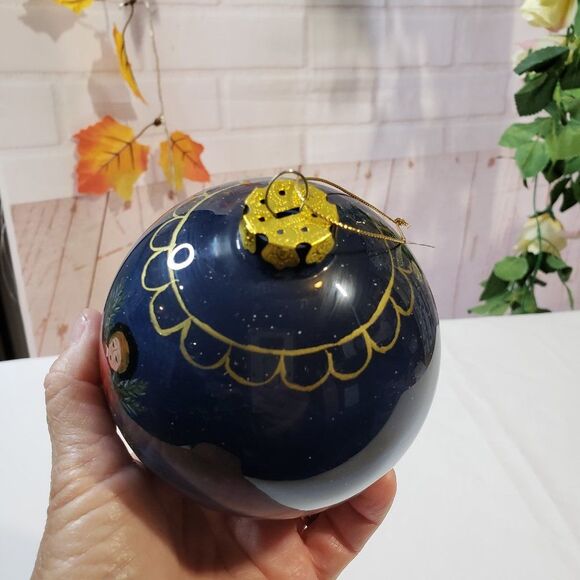 Inside Painted Glass Christmas Ornament Victorian Style Children on Sled Ball - Picture 4 of 9